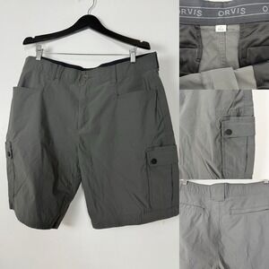 Orvis‎ Voyager gray khaki cargo shorts men's 38 (inseam 10 in) comfort stretch